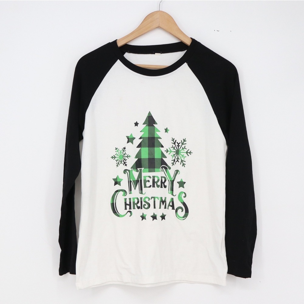 Unbranded T-Shirt Womens S Raglan Merry Christmas White Black Graphic Good